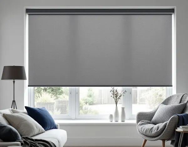 Roller and vertical blinds on a living room window