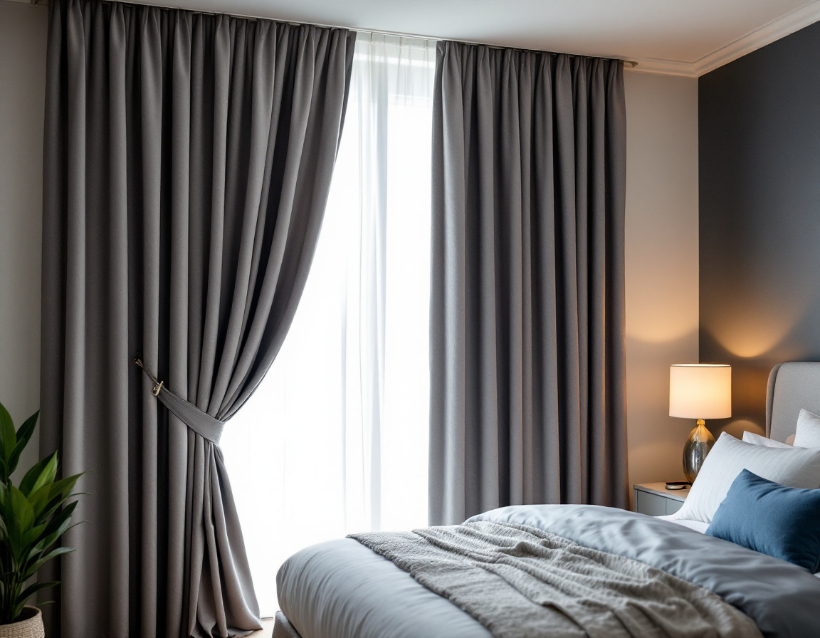 Custom blockout curtains in a styled bedroom