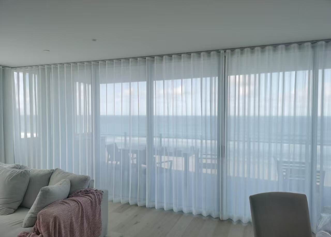 S-fold transparent sheer installed in living room