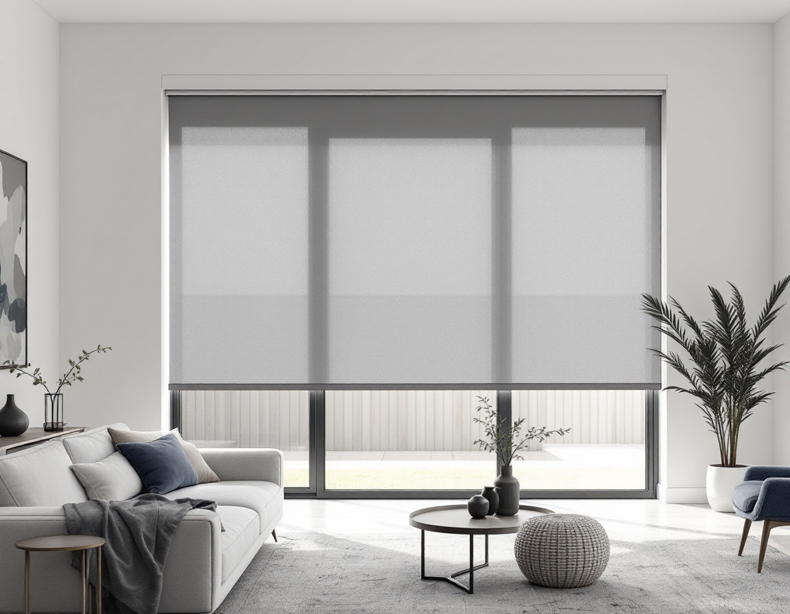 Double roller blind combining sheer and blockout fabrics on one window