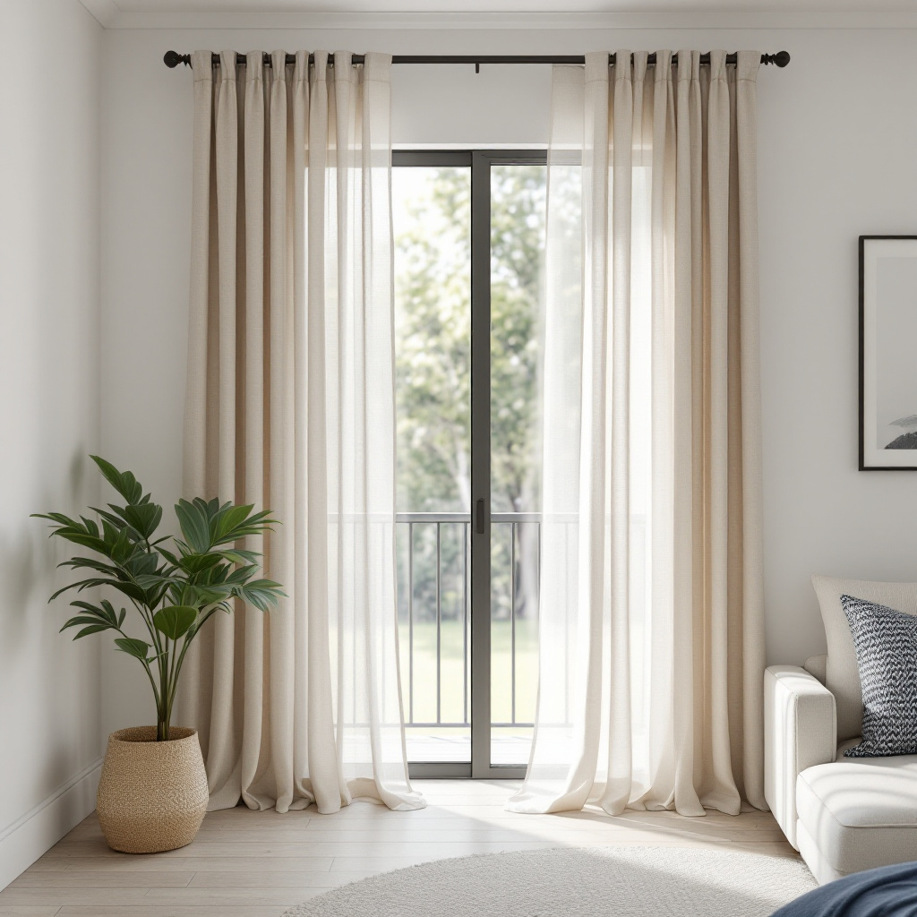 Natural linen-look sheer curtains with a relaxed texture