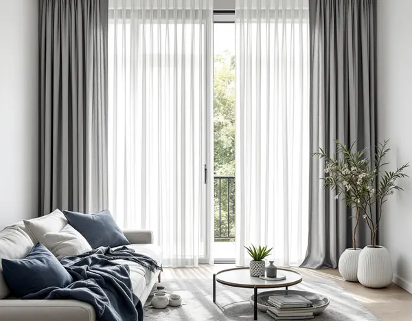 S-fold sheer curtains filtering soft daylight