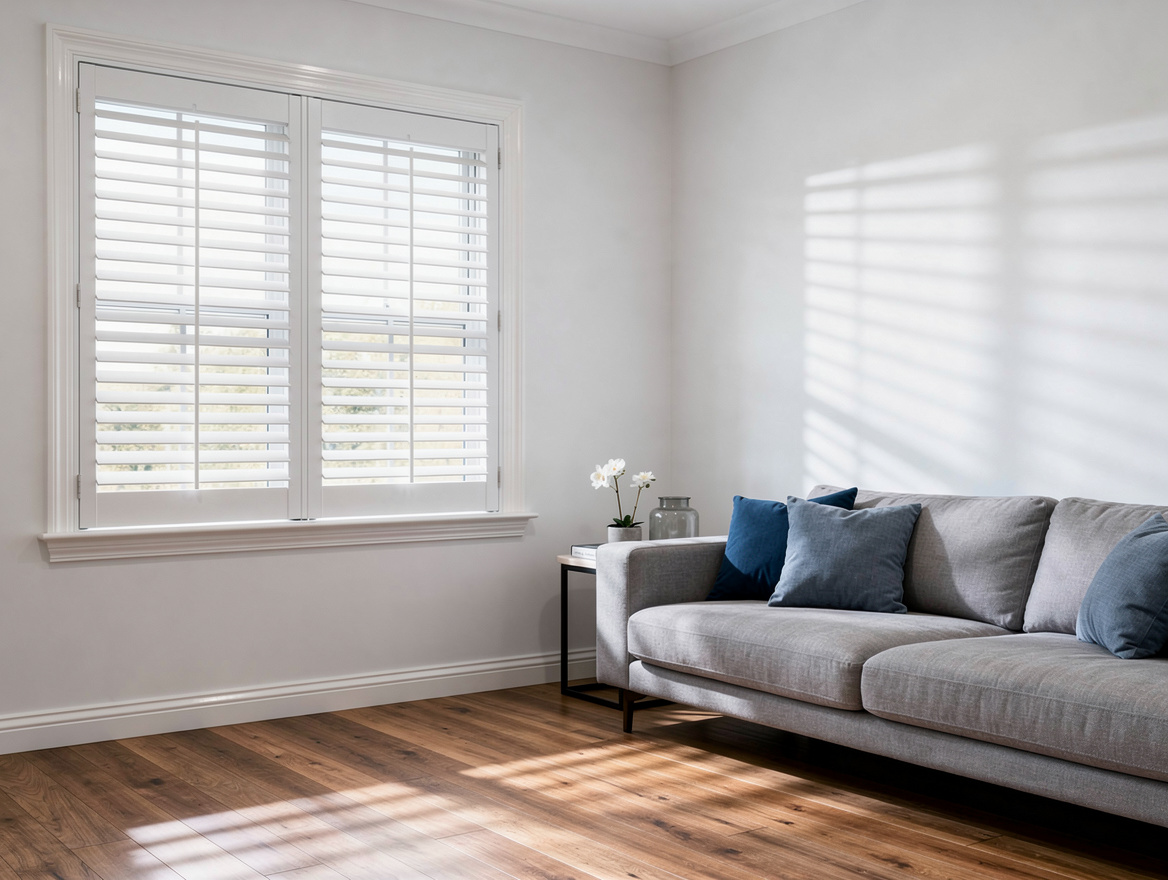 Aluminium plantation shutters in a living room