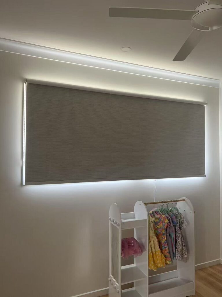 100% grey blockout roller blinds face fit or installed on the window frame