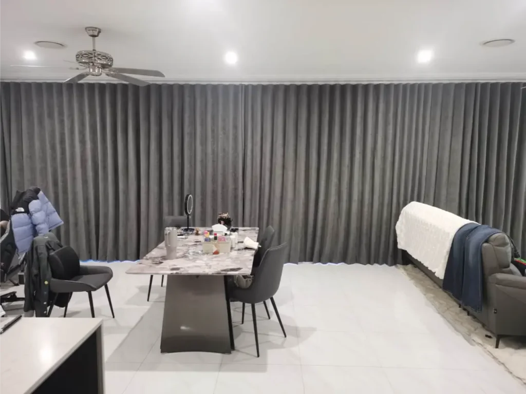 grey curtain blockout in living