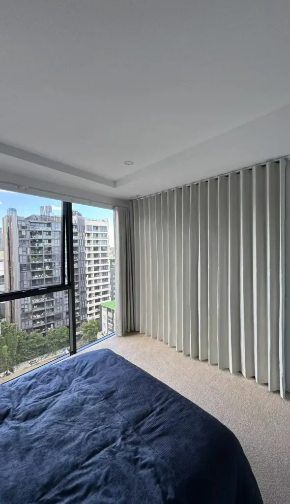 L shape white curtain